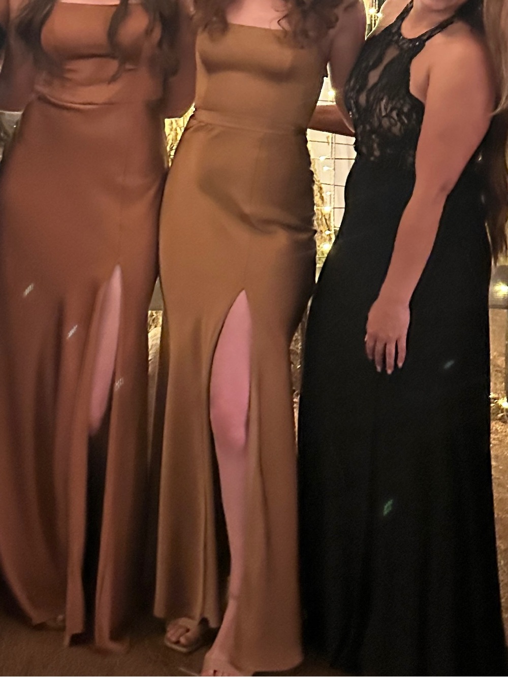 Satin High-Slit Maxi Dress in Brown